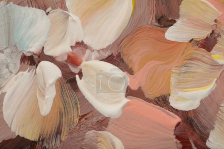 Téléchargez les photos : Huile d'art et acrylique frottis buvard mur de peinture. Texture abstraite brun, blanc, rose beige couleur tache fond de coup de pinceau. - en image libre de droit