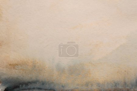 Photo for Beige, gold glitter ink watercolor smoke flow stain blot on wet paper grain texture background. - Royalty Free Image