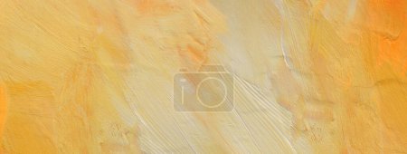Foto de Arte óleo y acrílico mancha blot pared de pintura de lienzo. Resumen blanco, color amarillo mancha pincelada textura horizontal fondo. - Imagen libre de derechos