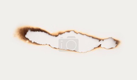Photo for Empty old torn burned grunge pieces texture cardboard paper hole on beige white background. - Royalty Free Image