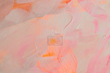 Foto de Texturizado óleo y acrílico mancha blot pared de pintura de lienzo. Abstracto beige, rosa neón color mancha pincelada fondo. - Imagen libre de derechos