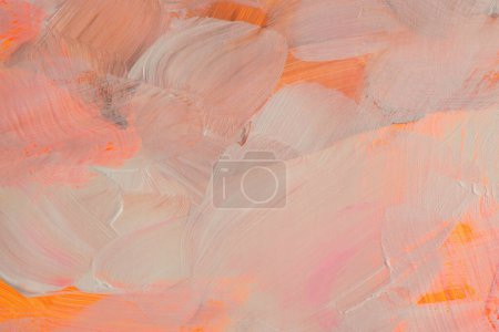 Foto de Texturizado óleo y acrílico mancha blot pared de pintura de lienzo. Resumen beige, rosa, naranja color neón mancha pincelada fondo. - Imagen libre de derechos