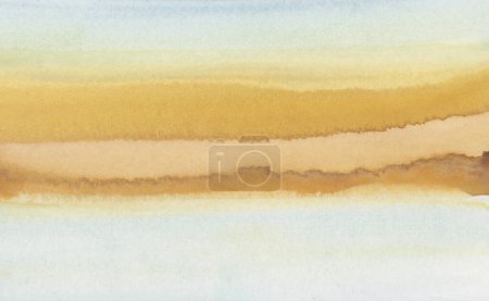 Foto de Tinta acuarela mano dibujado humo flujo mancha blot línea paisaje sobre papel mojado textura horizontal largo fondo. - Imagen libre de derechos
