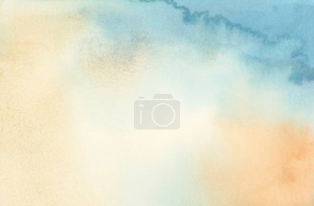 Tusche Aquarell Hand gezeichnet Smoke Flow Fleck Fleck auf nassem Papier Kornstruktur Hintergrund. Blaue, beige pastellfarbene neutrale Farbe.