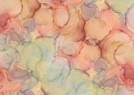 Photo for Art Abstract bubble watercolor painting smoke blots. Beige, gold background. Marble texture. Alcohol ink. - Royalty Free Image