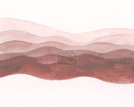 Photo for Ink Wave watercolor hand drawn curve strip stain blot painting. Paper texture Beige pastel colorbackground. - Royalty Free Image