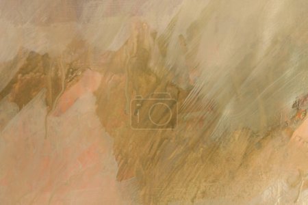 Photo for Watercolor and acrylic flow pour smear blot canvas painting wall. Abstract texture beige, brown grunge stain brushstroke texture background. - Royalty Free Image