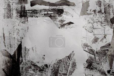 Téléchargez les photos : Papier noir et blanc collage papier cadre mur. Abstrait grunge texture copie espace fond blanc. - en image libre de droit