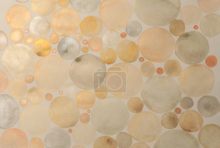 Photo for Gold bronze glitter ink watercolor circle stain blot on beige grain paper texture background. - Royalty Free Image