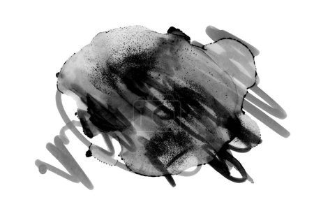 Photo for Art grunge brushstroke painting smear blot. Abstract ink watercolor marker black stain on white background. - Royalty Free Image