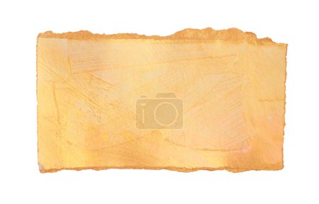 Photo for Torn empty old grunge gold pieces texture cardboard paper frame isolated on white background. - Royalty Free Image