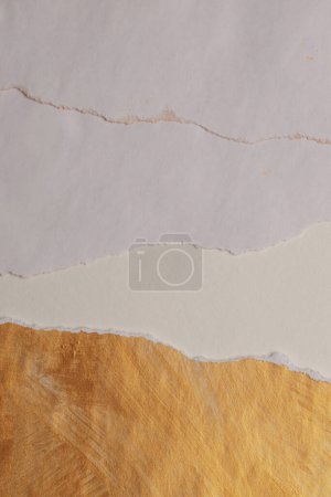 Photo for Gold, bronze and beige gray paper paper torn frame painting wall. Abstract glow texture copy space relief background. - Royalty Free Image