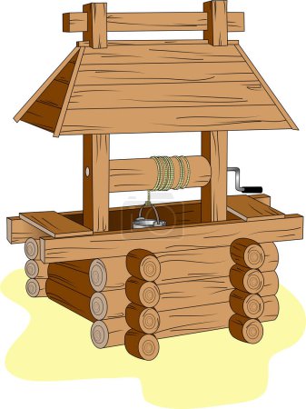 Ilustración de Imagen vectorial de un pozo de madera con una cuerda y un cubo - Imagen libre de derechos