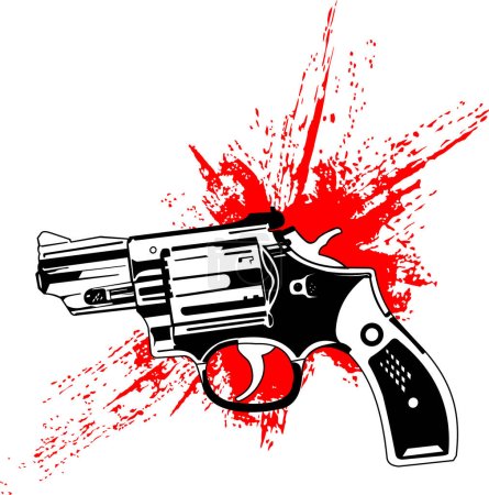 Ilustración de Ilustración vectorial de un bulldog revólver sobre un fondo ensangrentado - Imagen libre de derechos