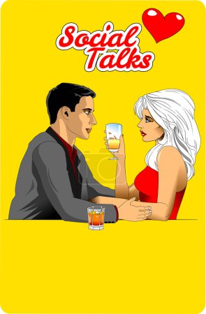 Téléchargez les photos : Couple parlant dans le café calme, vecteur et illustration - en image libre de droit