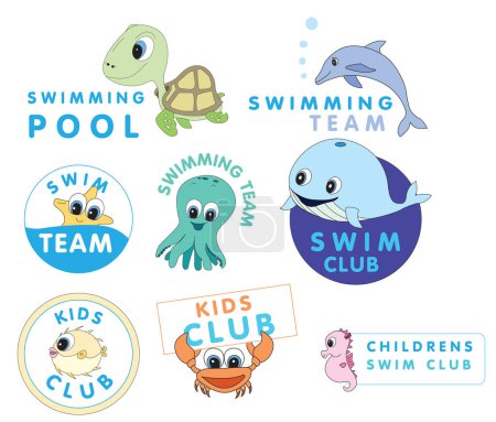 Ilustración de Vector illustration of a set of graphic elements and symbols  for swimming clubs or pools - Imagen libre de derechos