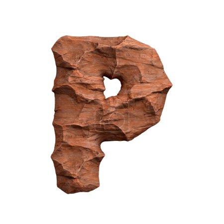 Photo for Desert sandstone letter P - Capital 3d red rock font isolated on white background. This alphabet is perfect for creative illustrations related but not limited to Arizona, geology, desert... - Royalty Free Image