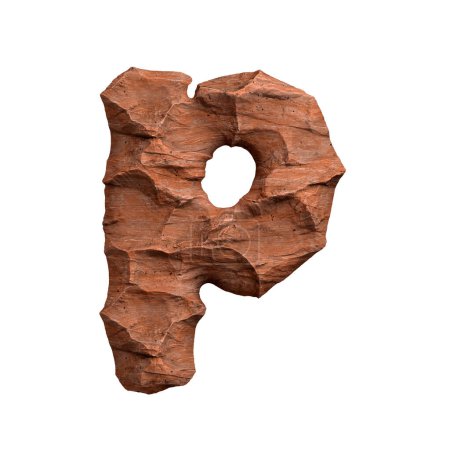 Photo for Desert sandstone letter P - Small 3d red rock font isolated on white background. This alphabet is perfect for creative illustrations related but not limited to Arizona, geology, desert... - Royalty Free Image