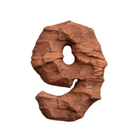 Photo for Desert sandstone number 9 - 3d red rock digit isolated on white background. This alphabet is perfect for creative illustrations related but not limited to Arizona, geology, desert... - Royalty Free Image