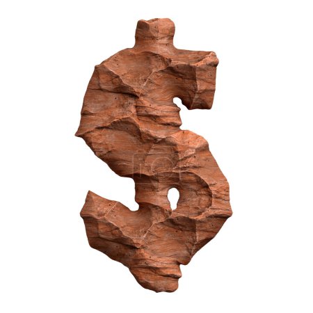 Photo for Desert sandstone dollar currency sign - 3d red rock business symbol isolated on white background. This alphabet is perfect for creative illustrations related to Arizona, geology, desert. - Royalty Free Image
