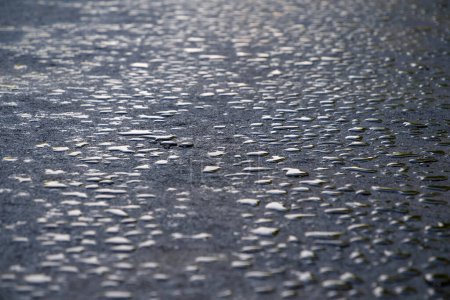 Téléchargez les photos : Drops of water lies on new asphalt road - en image libre de droit