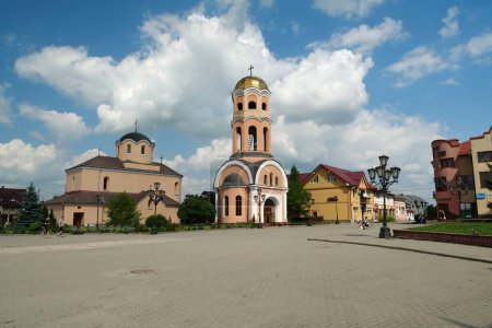 Photo for HALYCH, UKRAINE, AUGUST 20, 2022: People near Church of the Nativity of Christ, 14-15 century in Halych town, western Ukraine - Royalty Free Image