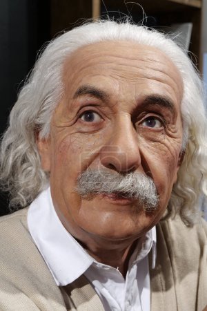 Photo for BUKOVEL, UKRAINE, OCTOBER 13, 2022: Wax figure of world-famous scientist, Nobel laureate, theoretical physicist, creator of theory of relativity Albert Einstein - Royalty Free Image