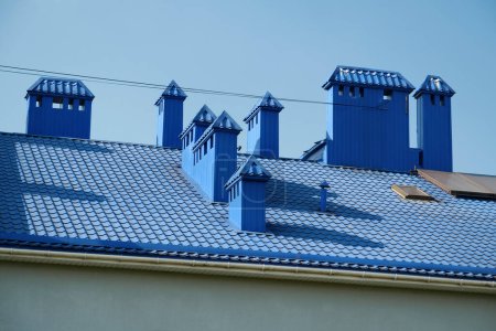 Photo for Blue roof of building with tiles - Royalty Free Image