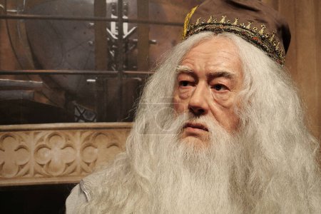 Foto de BUKOVEL, UCRANIA, 5 DE OCTUBRE DE 2022: Figura de cera del profesor Albus Percival Wulfric Brian Dumbledore - personaje ficticio en la serie de J. K. Rowling Harry Potter - Imagen libre de derechos