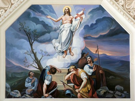 Téléchargez les photos : Résurrection du Christ, fresque dans l'église paroissiale de l'Exaltation de la Sainte Croix à Oprisavci, Croatie - en image libre de droit