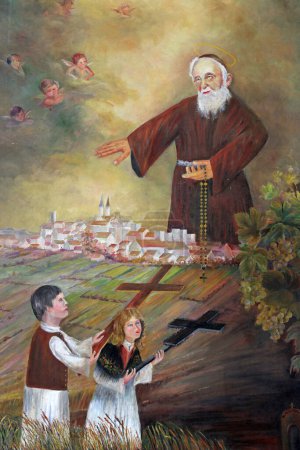 Téléchargez les photos : Saint Léopold Mandic, retable dans l'église Sainte-Marie-Madeleine à Cazma, Croatie - en image libre de droit