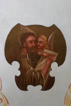 Foto de Saint Matthew the Evangelist, fresco in the parish church of Our Lady of Snow in Dubovac, Karlovac, Croatia - Imagen libre de derechos