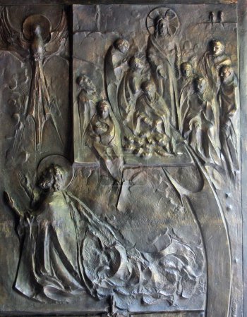 Téléchargez les photos : Détail de la porte de l'église de la Primauté de Saint-Pierre, Mer de Galilée, Tabgha, Israël - en image libre de droit
