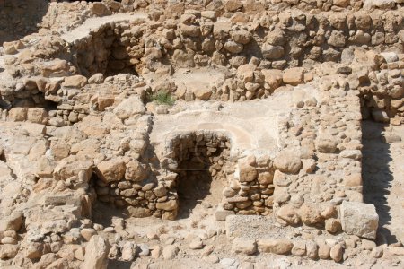Parque Nacional Qumran, ruinas del pueblo adyacente a las cuevas de los Rollos del Mar Muerto, desierto de Judea, Israel