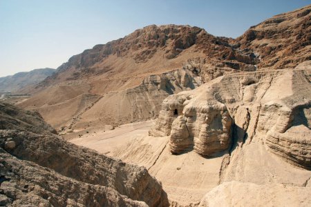 Archaeological site of Qumran where Dead Sea scrolls discovered in caves in cliffs, Judean Desert, Israel,