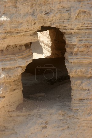 Archaeological site of Qumran where Dead Sea scrolls discovered in caves in cliffs, Judean Desert, Israel,