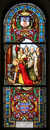 Photo for Martyrdom of Saint Catherine, stained glass window in the church of Saint Catherine of Alexandria in Bethlehem, Israel - Royalty Free Image
