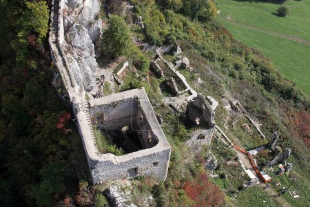 Aerial view of Kalnik old city on the hill of Kalnik near Krizevci, Croatia