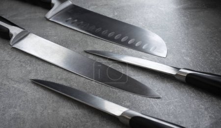 Photo for Knife set on cuisine table. kitchen utensil - Royalty Free Image