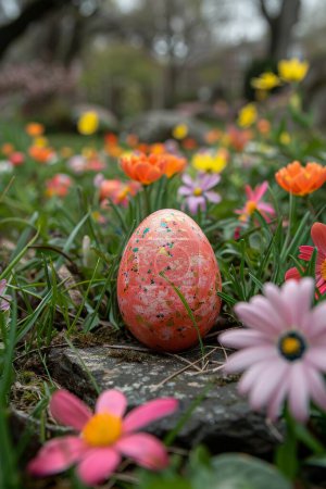 Patio trasero Huevo de Pascua Búsqueda, Flores de Primavera rodeando la alegría.
