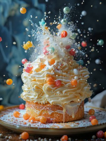Téléchargez les photos : Confection d'April Fool, Gâteau rempli de bonbons éclatants, Un délice explosif. - en image libre de droit
