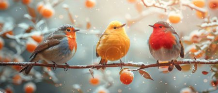 Téléchargez les photos : Des oiseaux de compagnie gais et harmonieux gazouillent, créant une symphonie musicale de sons joyeux.. - en image libre de droit