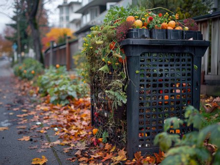Téléchargez les photos : Poubelle de compostage communautaire dans un quartier urbain, encourageant les résidents à fournir des déchets organiques pour l'enrichissement du sol. - en image libre de droit