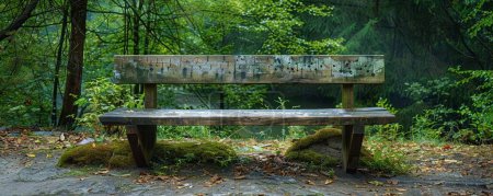 A secluded park's weathered wooden bench beckons quiet reflection, showcasing rustic charm in natural settings