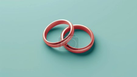 Minimalistic wedding rings icon, flat design, on pastel blue