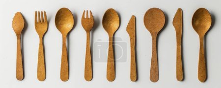Biodegradable utensils mockup, eco-friendly cutlery on white, clean and simple.