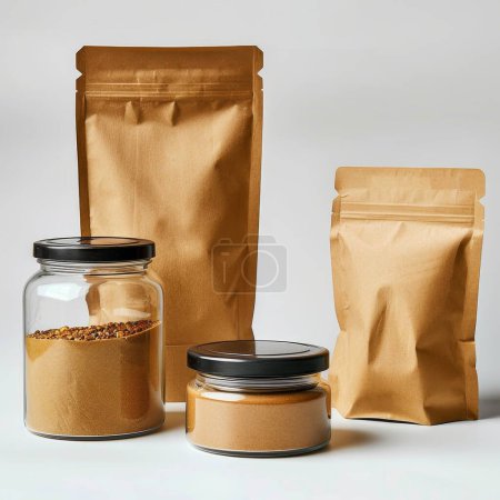 Eco-friendly packaging mockup, white background, focus on recyclable materials, soft natural lighting.