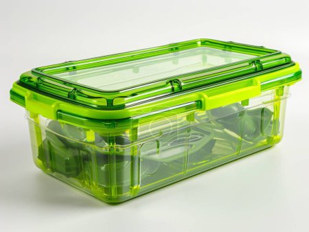 El contenedor reutilizable sobre fondo blanco ofrece una solución de almacenamiento ecológica con un diseño sencillo.