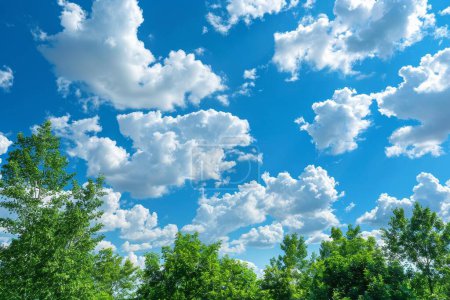Les vastes nuages sereins créent une atmosphère tranquille sous le ciel bleu brillant céleste et le fond ensoleillé naturel