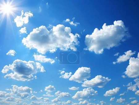 The vast scenic blue sky with fluffy cumulus clouds created a peaceful natural setting on a light tranquil day